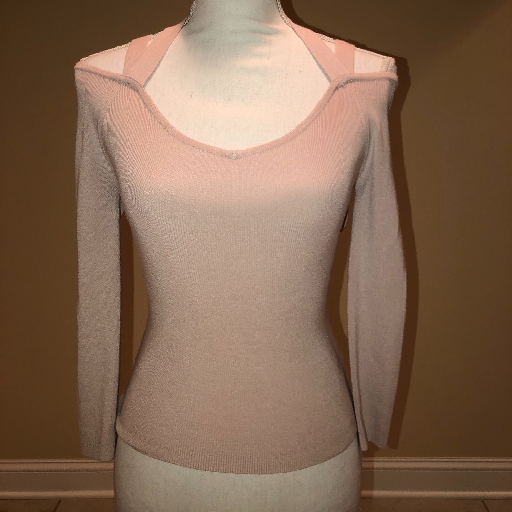 Express Lt Pink 3/4 Sleeve Sweater Cold Shoulder